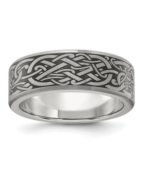 Stainless Steel Brushed Laser Design Band Ring