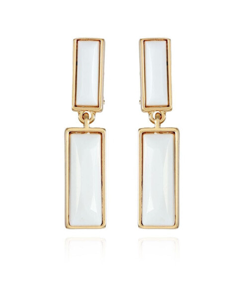 Gold-Tone White Acrylic Dangle Drop Earrings