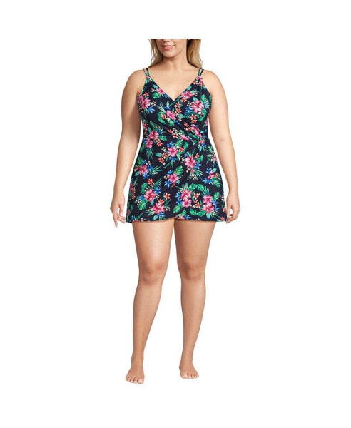Plus Size Tulip Wrap Mini Swim Dress One Piece Swimsuit