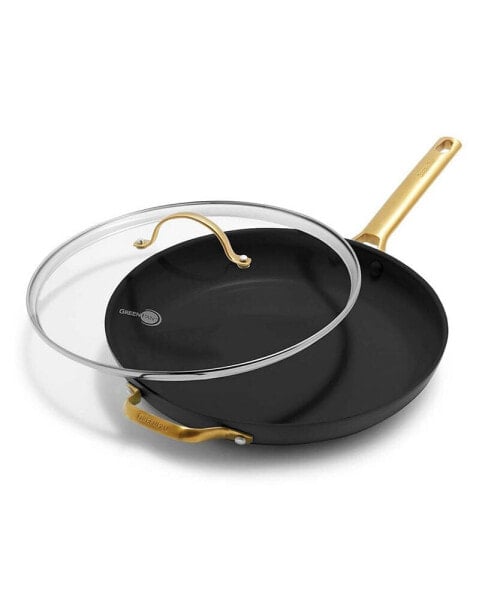 Reserve Hard Anodized Healthy Ceramic Nonstick 12" Frying Pan Skillet with Helper Handle and Lid