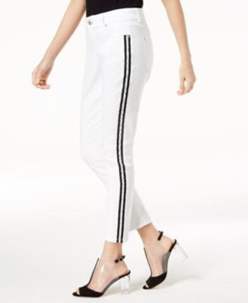 INC International Concepts Denim Side Stripe Skinny Jeans White 6