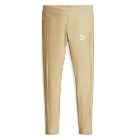 Puma T7 High Waist Shiny Leggings Womens Beige Athletic Casual 62146384