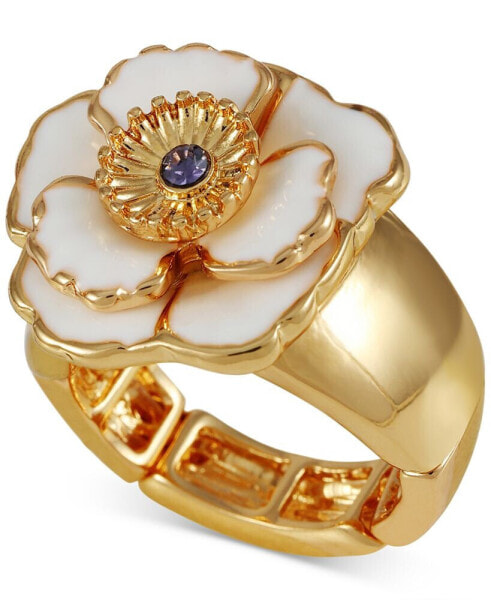 Gold-Tone Mixed Color Stone Flower Statement Ring