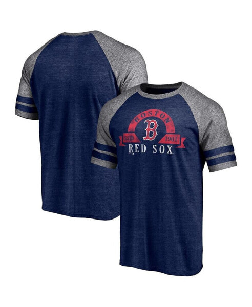 Men's Heather Navy Boston Red Sox Utility Two-Stripe Raglan Tri-Blend T-shirt