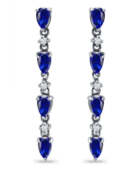 Simulated Blue Sapphire and Cubic Zirconia Linear Drop Earrings