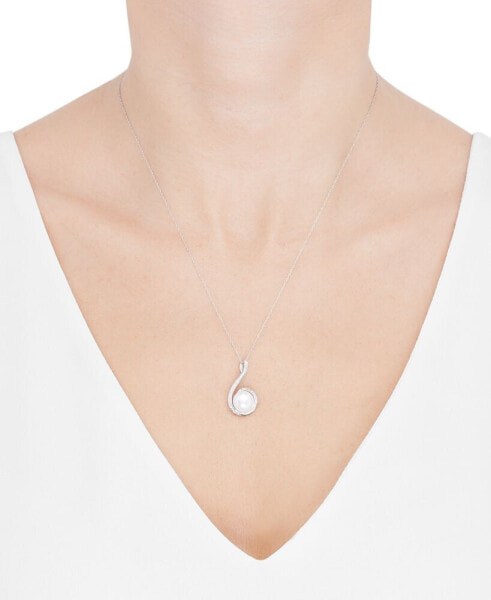 Cultured Freshwater Pearl (9mm) & Diamond (1/10 ct. t.w.) Swirl 18" Pendant Necklace in 14k White Gold
