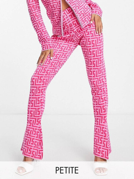 Simmi Petite skinny flare co-ord in pink geo print