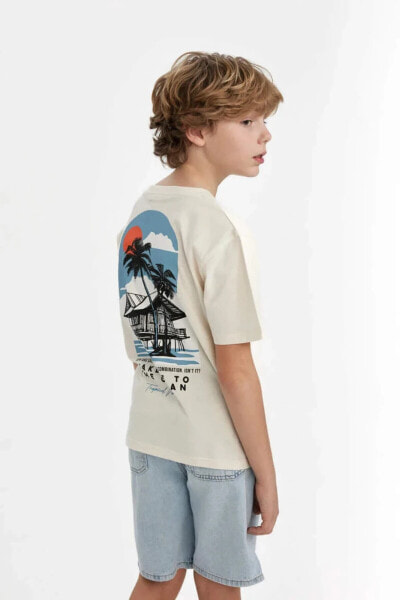 Детская футболка defacto Regular Fit с коротким рукавом с принтом велосипедного воротника