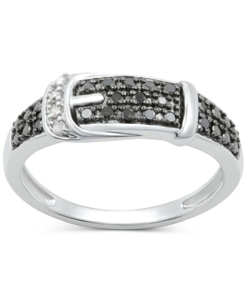 Black Diamond (1/8 ct. t.w.) & White Diamond Accent Buckle Ring in Sterling Silver
