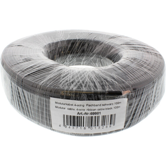 InLine Modular Cable 4 Wire Ribbon Cable black 100m ring