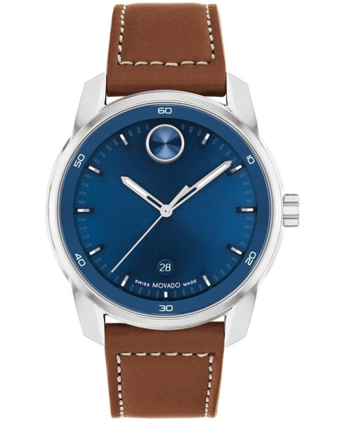 Men's Bold Verso Swiss Quartz Cognac Leather Strap Watch 42mm