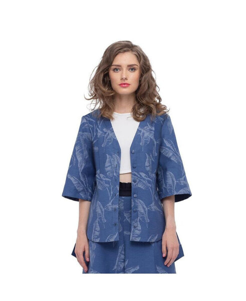 Women's Hi-Lo Handkerchief Hem Printed Stretch Denim Top