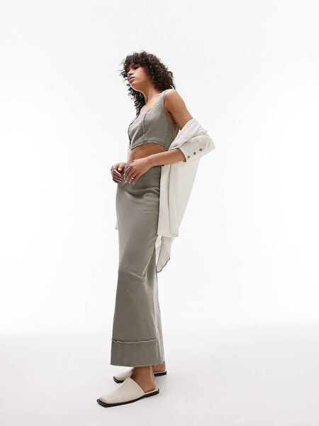 Topshop co-ord linen maxi skirt in khaki 