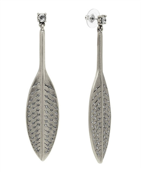 by 1928 Pewter Tone Feather Hand Set Pave Earring with Crystals