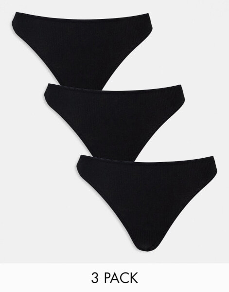 ASOS DESIGN 3 pack ribbed thongs in black