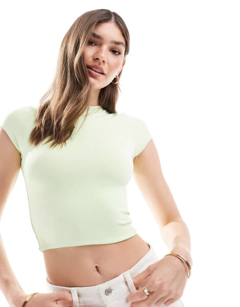 ASOS DESIGN double layer second skin short sleeve crop top in lime