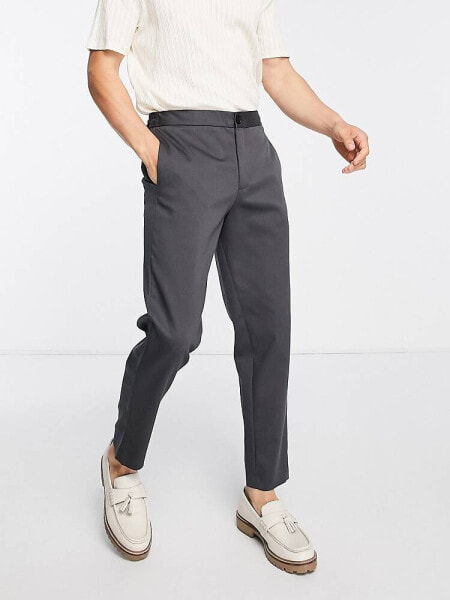 Selected Homme slim fit tapered smart trousers in dark grey 