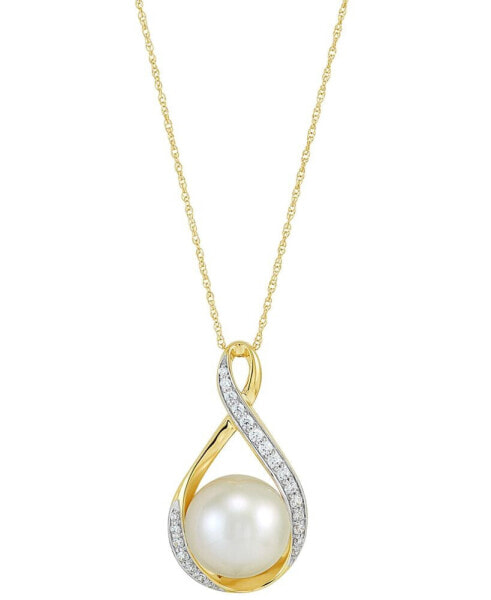 Honora cultured Ming Pearl (11mm) & Diamond (1/4 ct. t.w.) Swirl Pendant Necklace in 14k Gold, 16" + 2" extender