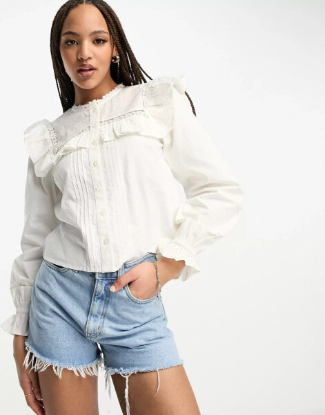 Miss Selfridge victoriana lace insert shirt in white