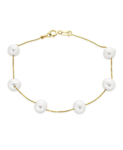 Браслет Bling Jewelry Freshwater Pearl Station Pearls Yellow Gold Silver.