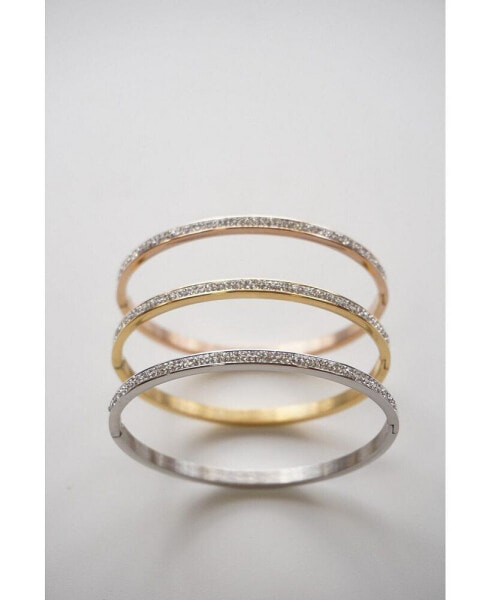 316L Stainless Steel Powerhouse Crystal Bangle Trio