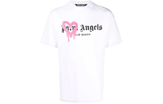PALM ANGELS 粉色爱心Logo印花短袖T恤 男款 白色 / Футболка PALM ANGELS LogoT PMAA001F21JER0060132