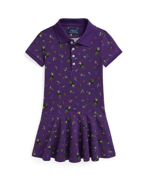 Toddler And Little Girls Polo Bear Stretch Mesh Polo Dress