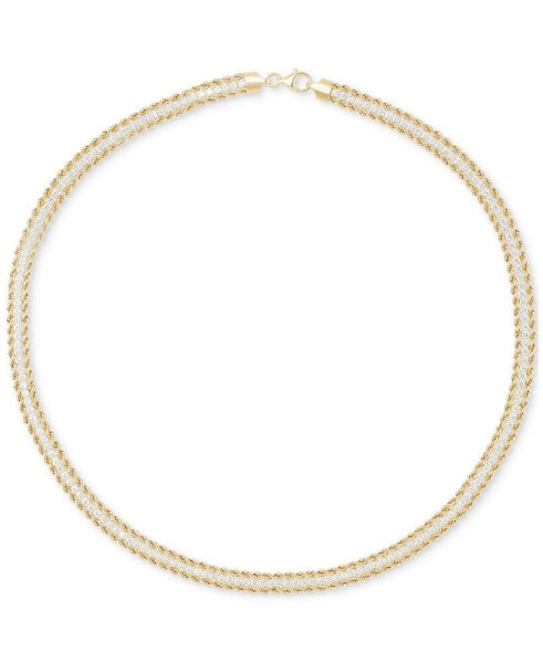 Cubic Zirconia Rope Link 18" Collar Necklace in 14k Gold