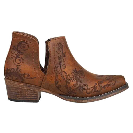 Roper Ava Paisley Embossed Snip Toe Cowboy Booties Womens Brown Casual Boots 09-