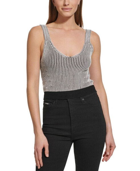 Women's Cropped Ribbed Sleeveless Sweater