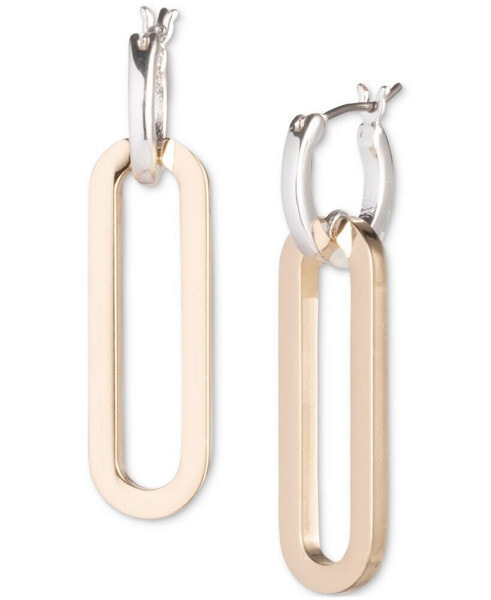 Two-Tone Link Charm Hoop Earrings