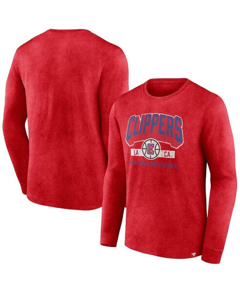 Men's Heather Red LA Clippers Front Court Press Snow Wash Long Sleeve T-Shirt