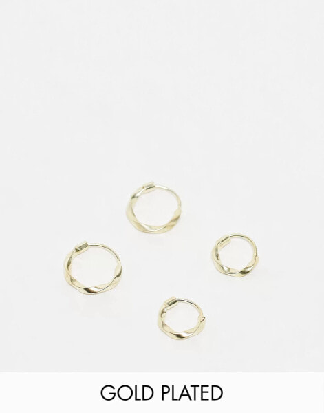 Kingsley Ryan Gold Plated molten hoop earrings pack of 2