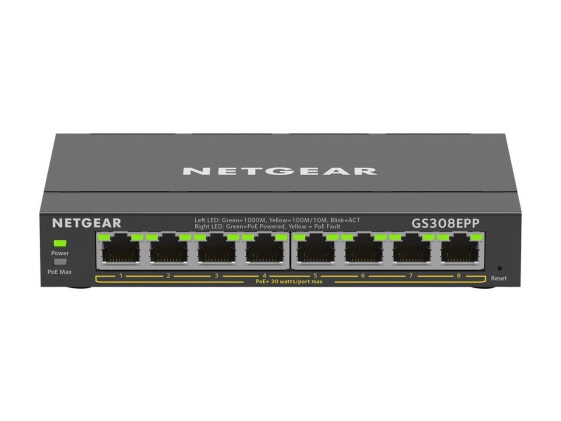 NETGEAR 8 Port PoE Gigabit Ethernet Plus Switch (GS308EPP) - with 8 x PoE+ @ 123