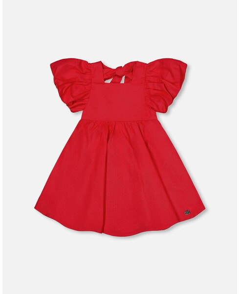 Girl Dress With Bubble Sleeves True Red - Child