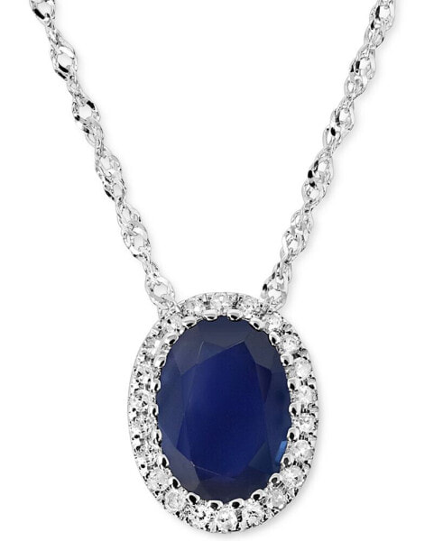 Macy's sapphire (7/8 ct. t.w.) & Diamond (1/20 ct. t.w.) Oval Halo Pendant Necklace in 14k White Gold, 16" + 2" extender