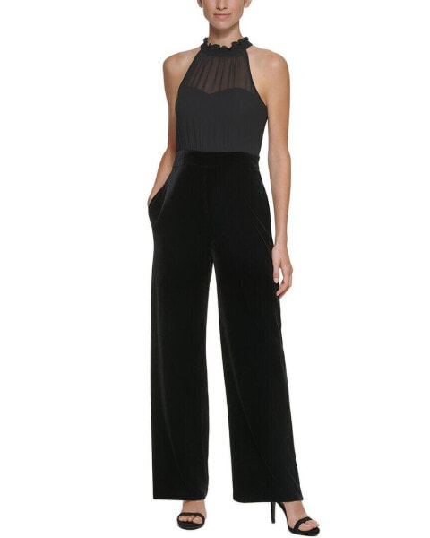 Vince Camuto Chiffon & Velvet Halter Twofer Jumpsuit Women's