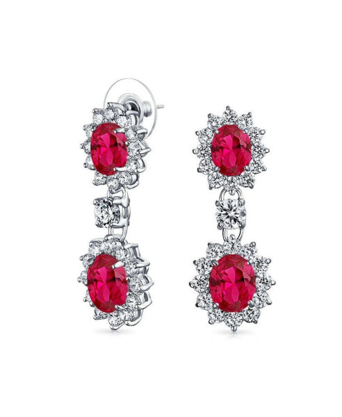 Art Deco Style Crown Halo Oval Cubic Zirconia Simulated Red Ruby AAA CZ Fashion Formal Dangle Drop Earrings For Prom Bridesmaid Wedding Rhodium Plated