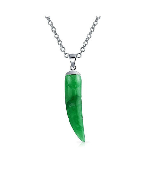 Tooth Amulet Genuine Green Jade Gemstone Italian Horn Pendant Necklace For Women s Men .925 Sterling Silver