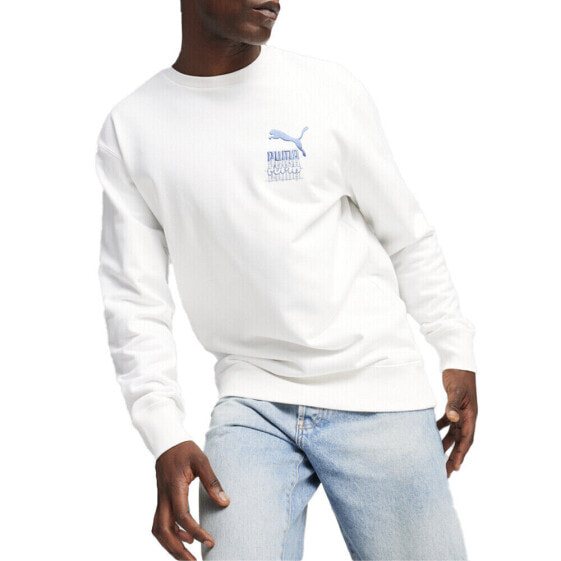 Puma Classics Brand Love Crew Neck Long Sleeve Shirt Mens White Casual Tops 6243