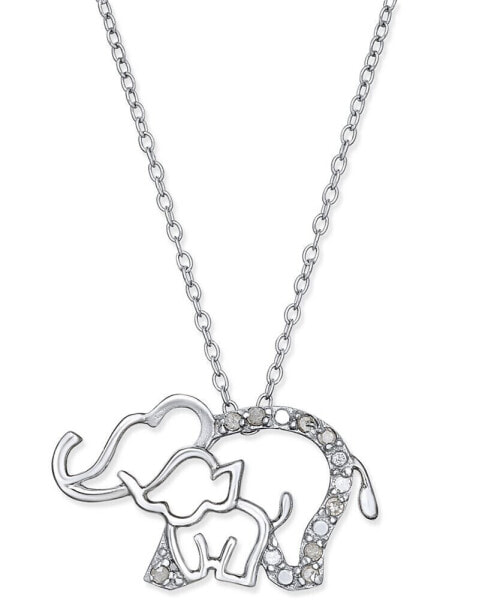 Macy's diamond Elephant and Baby Pendant Necklace (1/10 ct. t.w.) in Sterling Silver