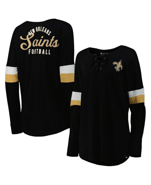 Women's Black New Orleans Saints Athletic Varsity Lace-Up Long Sleeve T-shirt