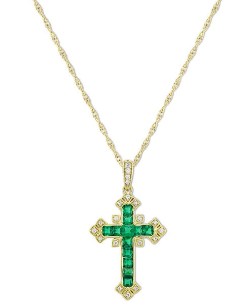 Lab-Grown Blue Sapphire (3/4 ct. t.w.) & Lab-Grown White Sapphire (1/10 ct. t.w.) Ornate Cross 18" Pendant Necklace in 14k Gold-Plated Sterling Silver (Also in Lab-Grown Emerald)