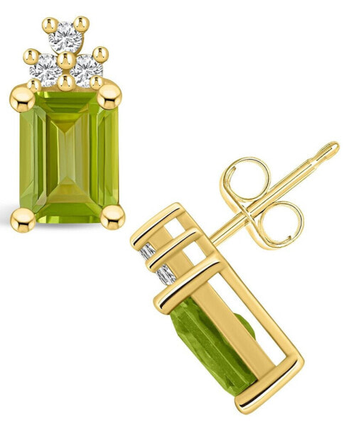 Peridot (3-3/8 ct. t.w.) and Diamond (1/5 ct. t.w.) Stud Earrings in 14K Yellow Gold