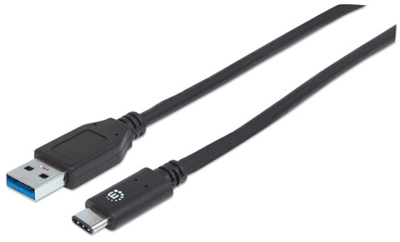 Manhattan USB-C to USB-A Cable - 1m - Male to Male - 10 Gbps (USB 3.2 Gen2 aka USB 3.1) - 3A (fast charging) - Equivalent to Startech USB31AC1M - SuperSpeed+ USB - Black - Lifetime Warranty - Polybag - 1 m - USB C - USB A - USB 3.2 Gen 1 (3.1 Gen 1) - Male/Male - B