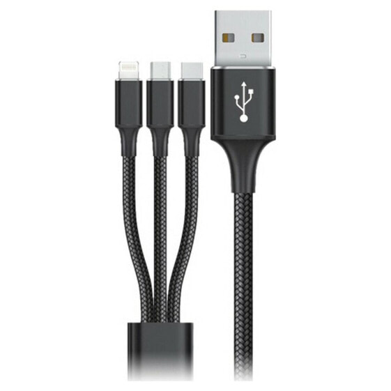 Универсальный кабель USB-MicroUSB/USB-C/Lightning Goms Чёрный 1, 2 m