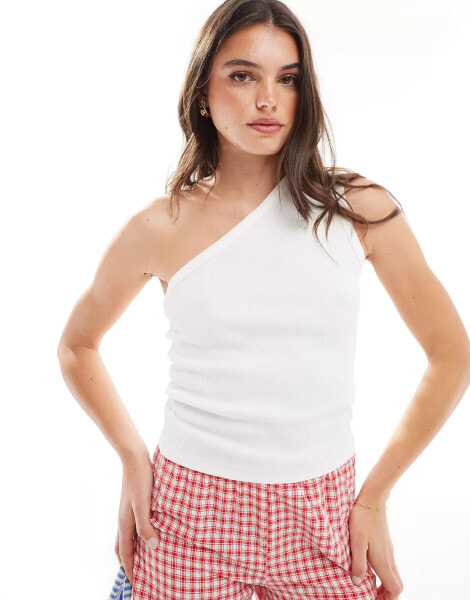 Vila one shoulder ribbed top in white