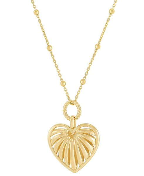 Puffed Ribbed Heart Pendant Necklace in 18k Gold-Plated Sterling Silver, 16" + 2" extender