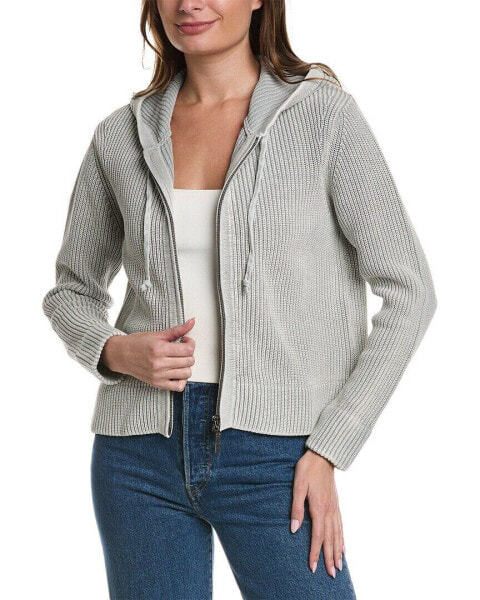 Forte Cashmere Shaker Rib Cardigan Women's Grey L