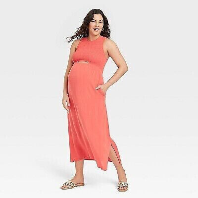 Smocked Cut Out Maxi Maternity Dress - Isabel Maternity by Ingrid & Isabel Red